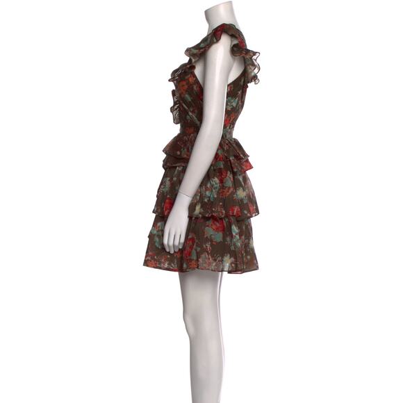 Ulla Johnson Sarafina Silk Blend Floral Print Ruffle Mini Dress in Fern Size 0 - Picture 5 of 9
